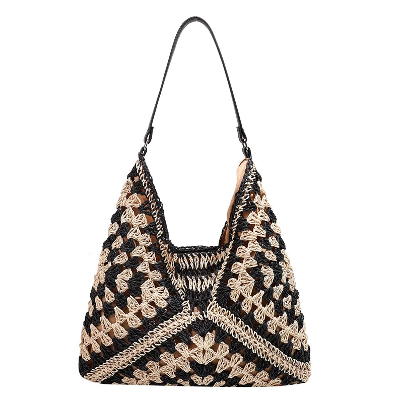 Woven Net Shoulder Bag – Beach Tote Handbag for Women & Girls Peaceful Pleasures Health and Wellness black United States