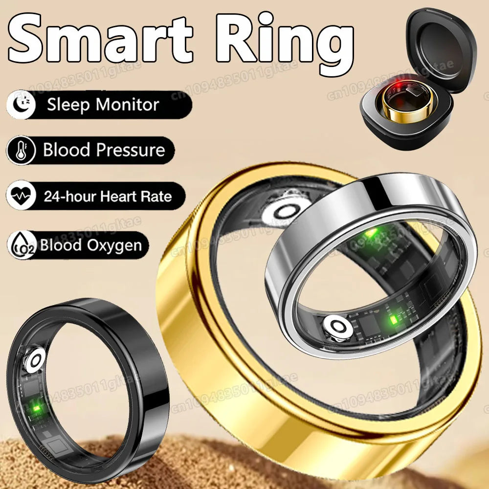 New R09 Smart Ring Men Women with Charging Case,Heart Rate Blood Oxygen,Skin Temperature Monitor,5ATM Waterproof For Android IOS Peaceful Pleasures Health and Wellness