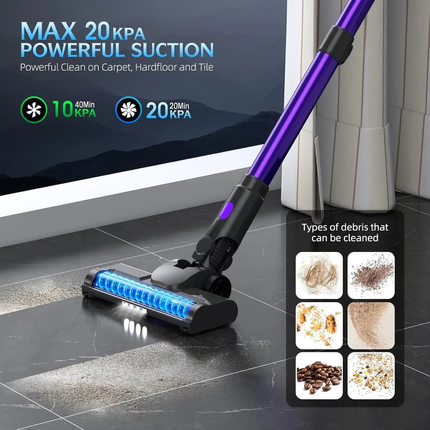 Lightweight Cordless Stick Vacuum Cleaner with LED Display, 40Min Battery, 6-in-1 for Home Floors & Carpets Peaceful Pleasures Health and Wellness