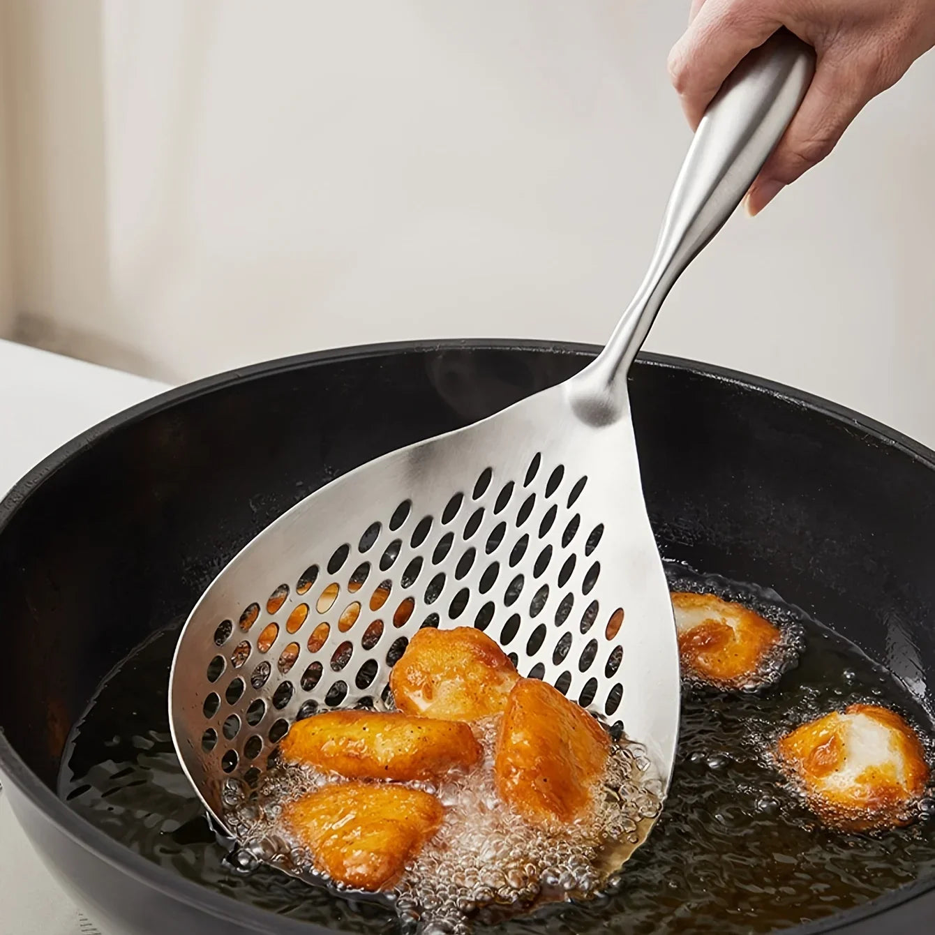 Large Stainless Steel Skimmer Spoon | Heavy Duty Food Strainer