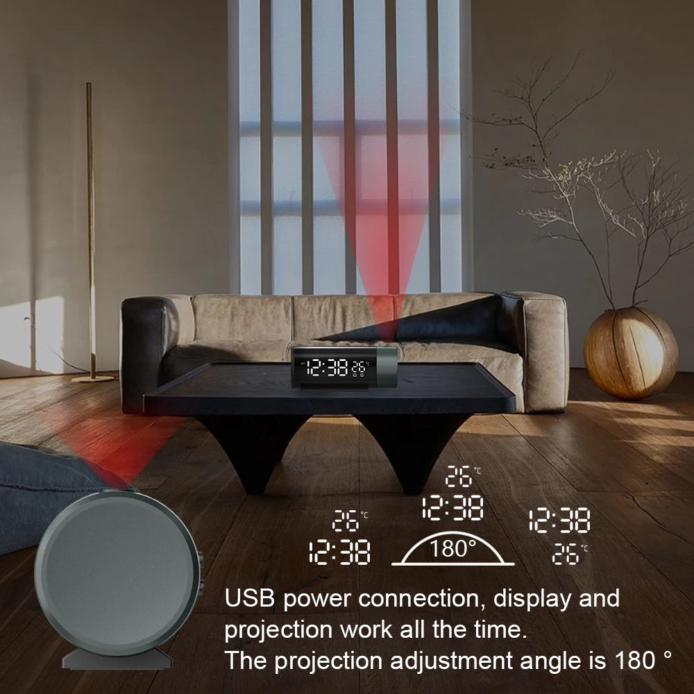Projection Alarm Clock Digital Clock with 180° Rotatable Projector 4-Level Brightness Dimmer Digital Alarm Clock for Bedroom Peaceful Pleasures Health and Wellness