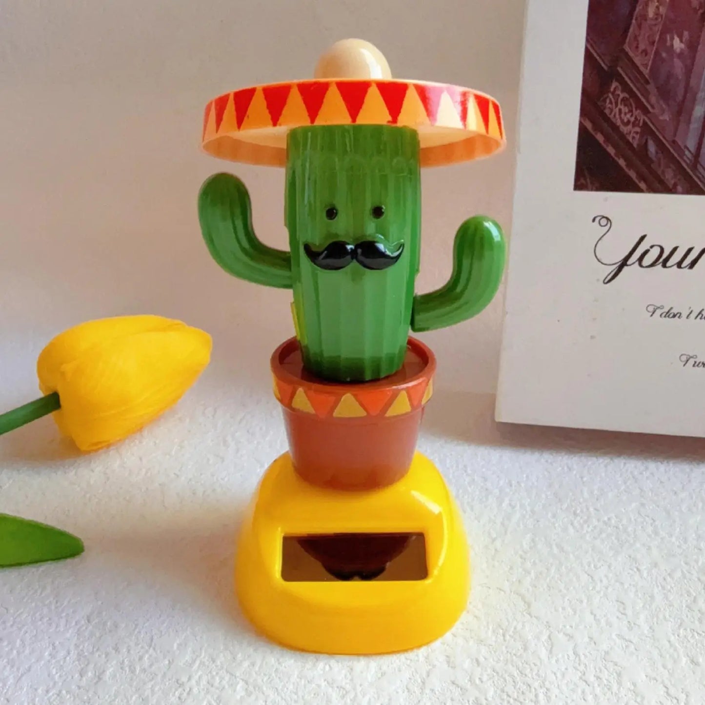 Solar Cactus Bobblehead Car Dashboard Ornament | Funny Gift