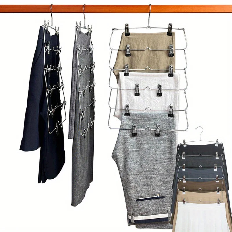6-Tier Pants & Skirt Hangers with Clips | Closet Space Saver Clothes Hanger Organizer Peaceful Pleasures Health and Wellness