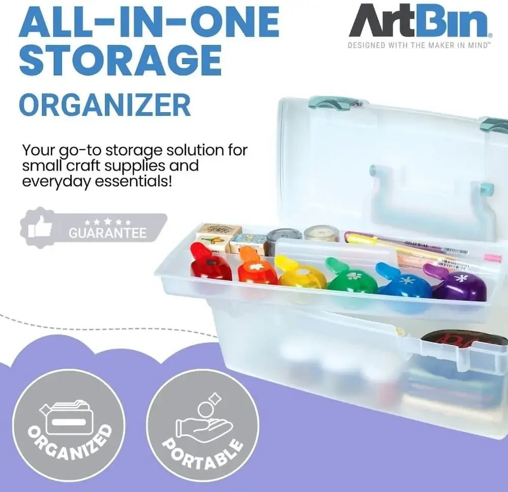 Portable Art & Craft Organizer Box with Lift-Out Tray, Clear Aqua Peaceful Pleasures Health and Wellness