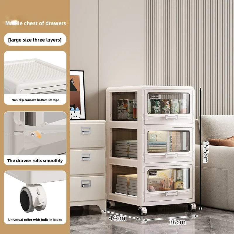 Drawer Storage Cabinet with Wheels: Heavy-Duty Large Capacity Organizer for Snacks, Toys & Household Items in Living Room Peaceful Pleasures Health and Wellness 3 Layer 36cm