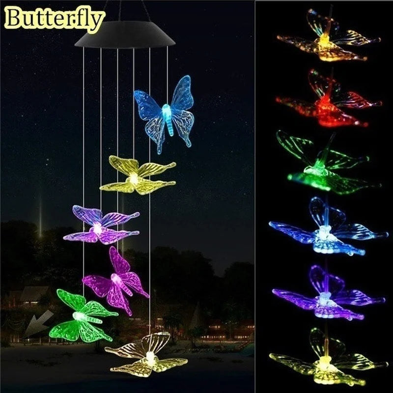 LED Solar Wind Chime Crystal Ball Hummingbird Light Changing