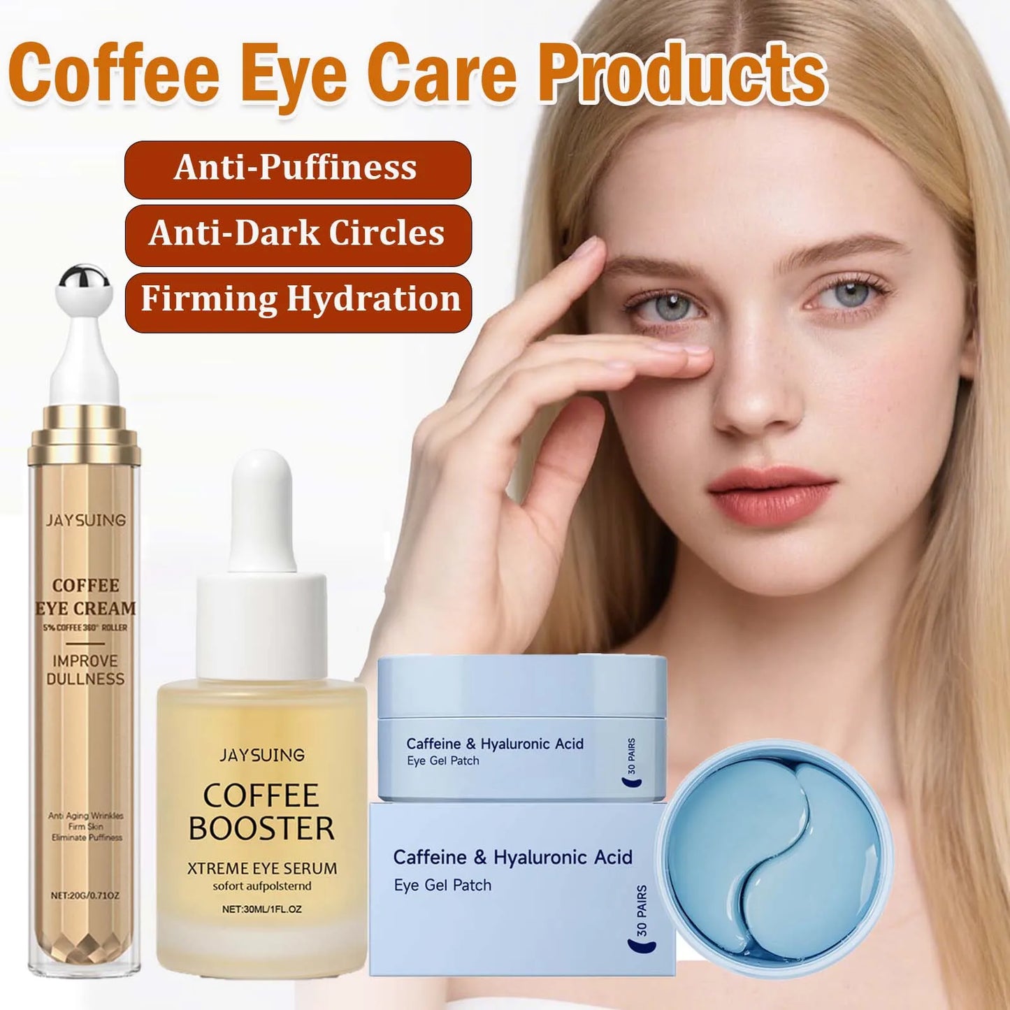 Coffee Eye Cream Roller, Eye Mask & Serum – Anti-Dark Circles