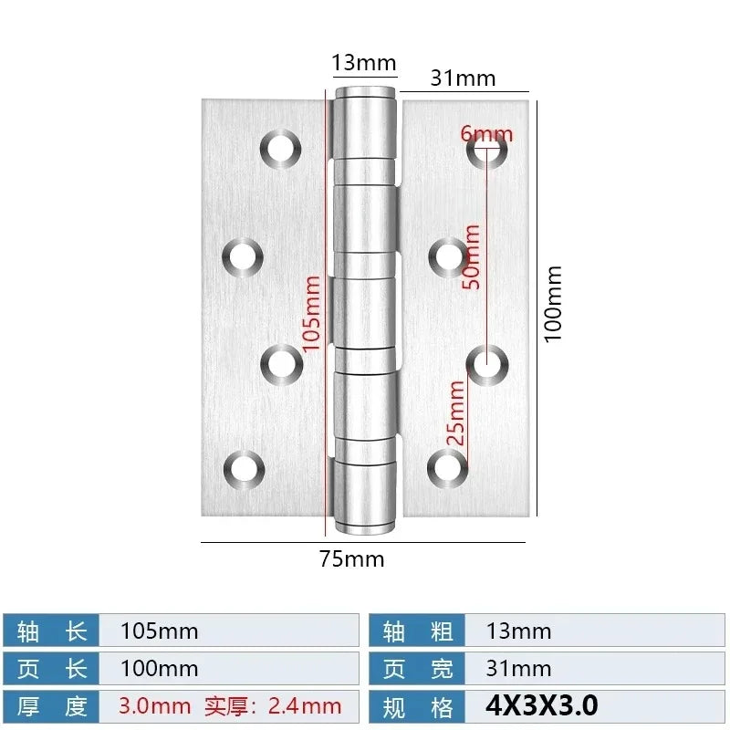 stainless steel Mute Hinge Room Door 4 Inch Bearings Hinges 3mm Thick Heavy Doors Strong Load Bearing Gemel Furniture Hardware Peaceful Pleasures Health and Wellness silvery 4 inch