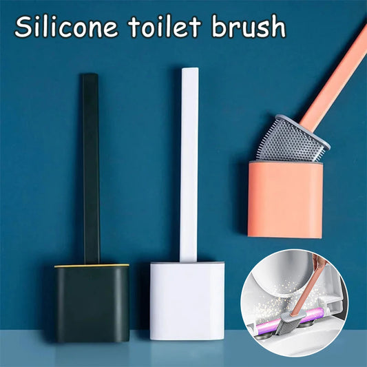 Flexible Toilet Brush Cleaner Long Handle Hanging Silicone 360 Degree No-Dead-Corner Flexible Cleaner Brush Holder Set Bathroom Peaceful Pleasures Health and Wellness