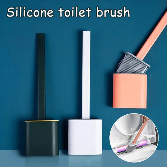 Silicone Toilet Brush & Holder Set – 360° Flexible Long Handle Toilet Brush Set Oasis Select