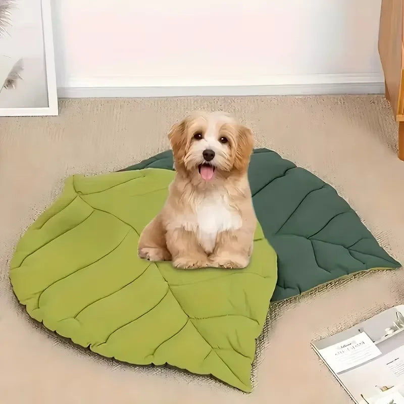 Leaf Shaped Cat & Dog Bed Mat – Soft Washable Non-Slip Cushion