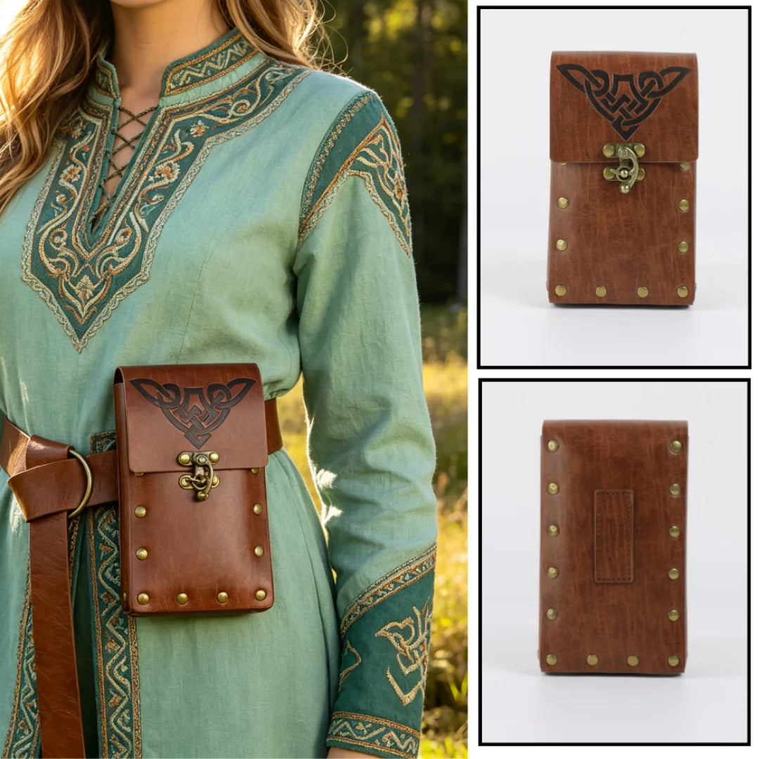 Medieval Faux Leather Retro Waist Bag Hangable Drawstring Outdoor