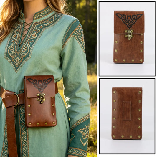 Medieval Faux Leather Retro Waist Bag Hangable Drawstring Outdoor Peaceful Pleasures Health and Wellness