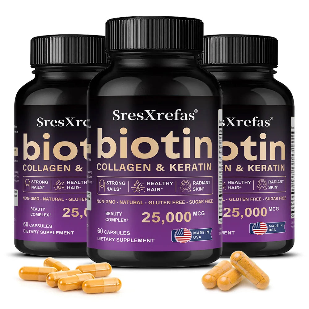 Biotin 25000mcg Collagen & Keratin | Hair Skin Nails – 120 Caps