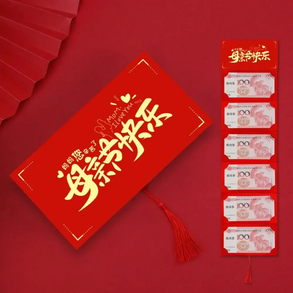 Creative New Year Packet Red Envelope DIY Packing Best Wishes Blessing Bag Luck Money Bag Tassels Red Pocket Celebration Party Peaceful Pleasures Health and Wellness 2-10 Slots-