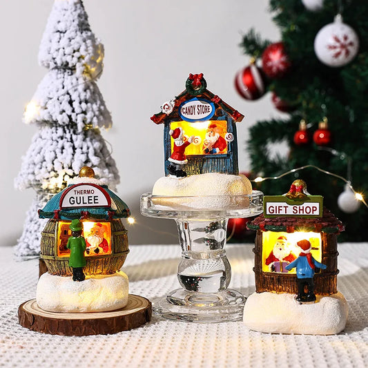 New Christmas Resin Small House Santa Claus Shop Micro Landscape Resin Ornaments Christmas Decorations Desktop Ornament Lights Peaceful Pleasures Health and Wellness