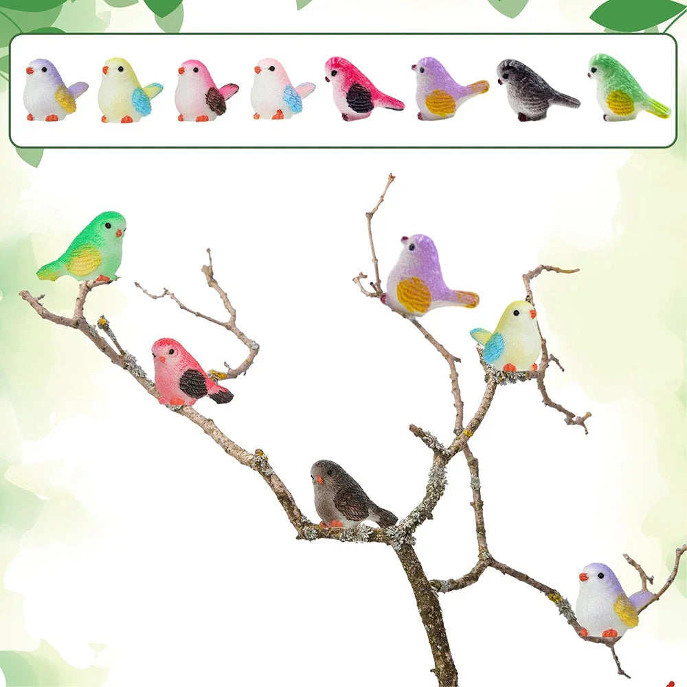 8pcs Miniature Bird Figurines, Mock Animal Toy Mini cute Pet ModelFor Fairy Garden, Moss Micro Landscape Peaceful Pleasures Health and Wellness