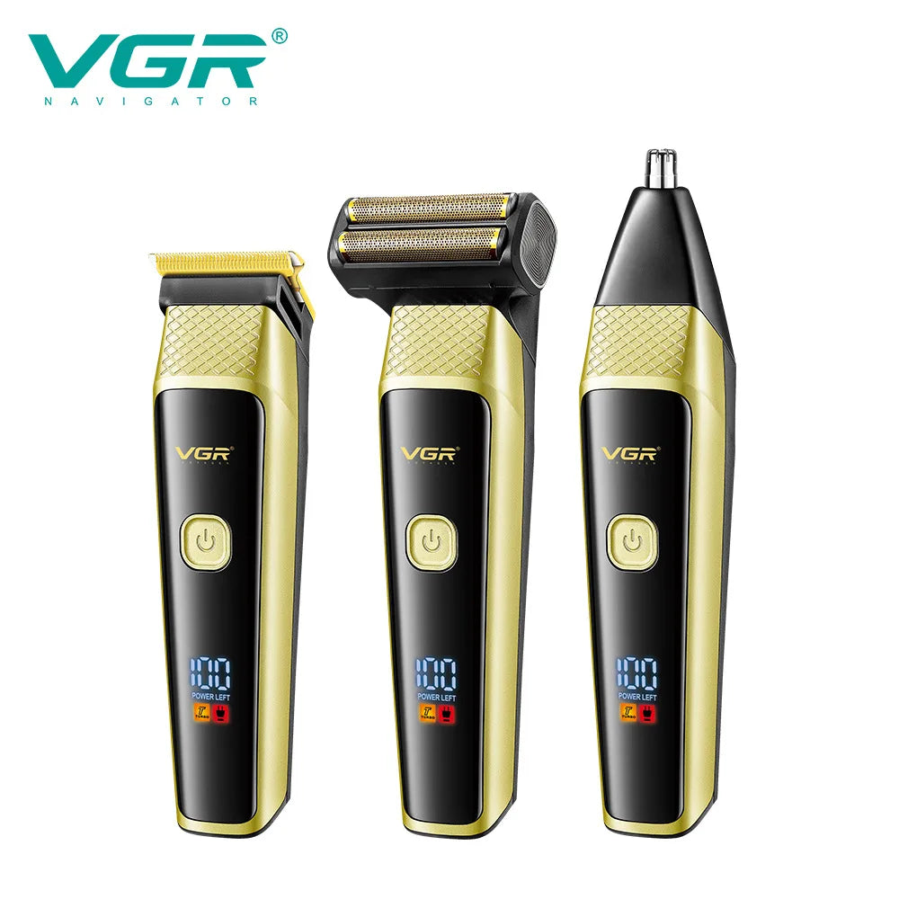 VGR 366 Cross-border New Retro Electric Clipper 3-in-1 Set Nose Hair Replacement Digital Display Shaver Peaceful Pleasures Health and Wellness