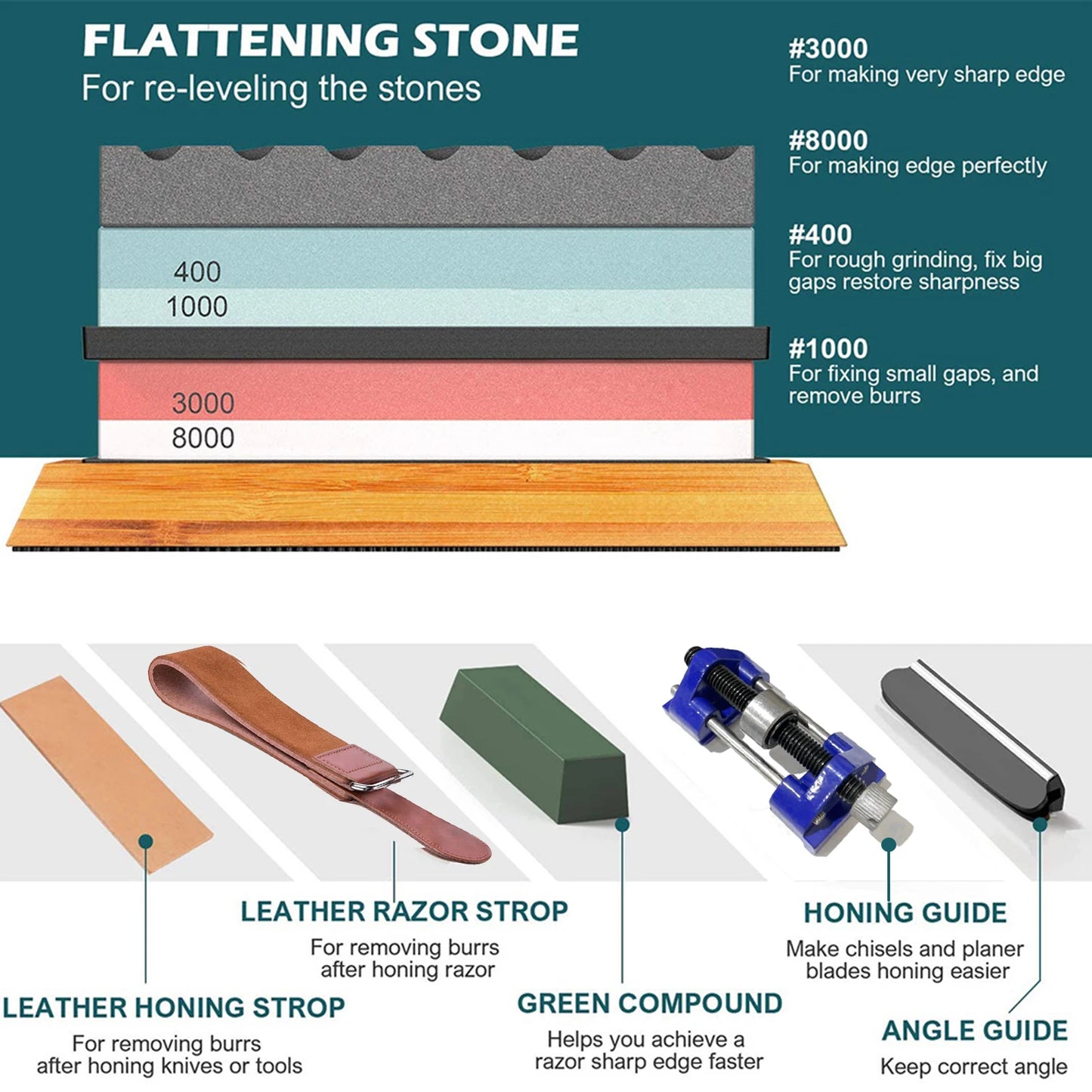400#/1000# 3000#/8000# Premium Whetstone Knife Sharpening Grinding Stone Set Sharpener Non Slip Base Sharpener Kitchen Knives Peaceful Pleasures Health and Wellness