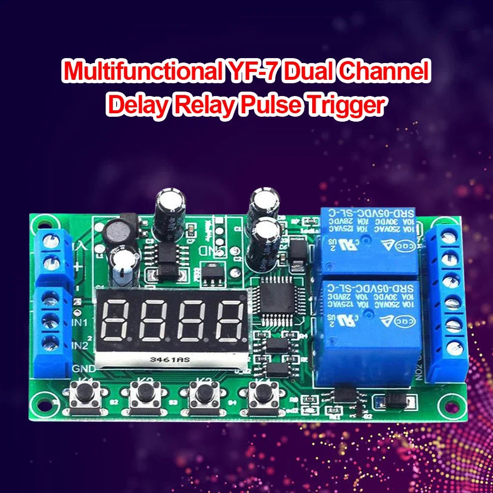 YF-7 Dual-Channel Delay Relay Module – 32 Functions Timer Relay Module Peaceful Pleasures Health and Wellness