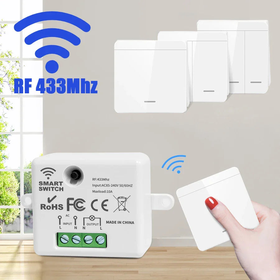 433MHz Wireless Remote Wall Switch 1/2/3 Gang 10A 110V-220V
