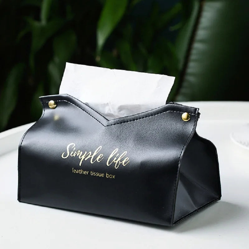 Leather Tissue Box Napkin Holder Car Tissue Box Home Living Room Holder Case Storage Hotel Carton Household Home Large Storage Peaceful Pleasures Health and Wellness Black
