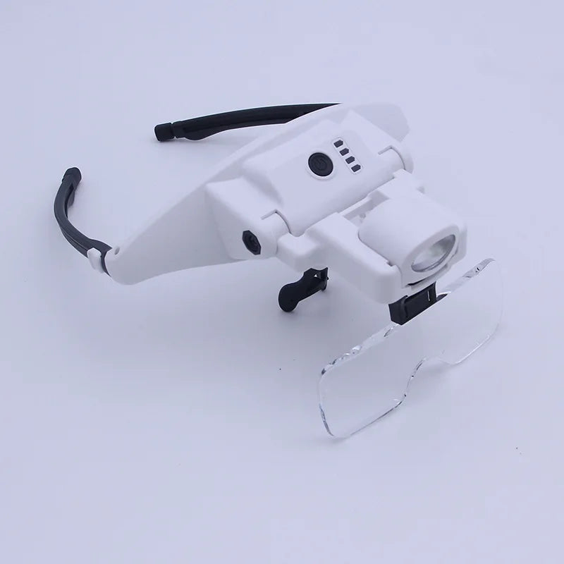 Head Mounted Cool and Warm Led Light with Usb Charging and 6 Different Magnifications for Repairing Magnifying Glass Peaceful Pleasures Health and Wellness WHITE