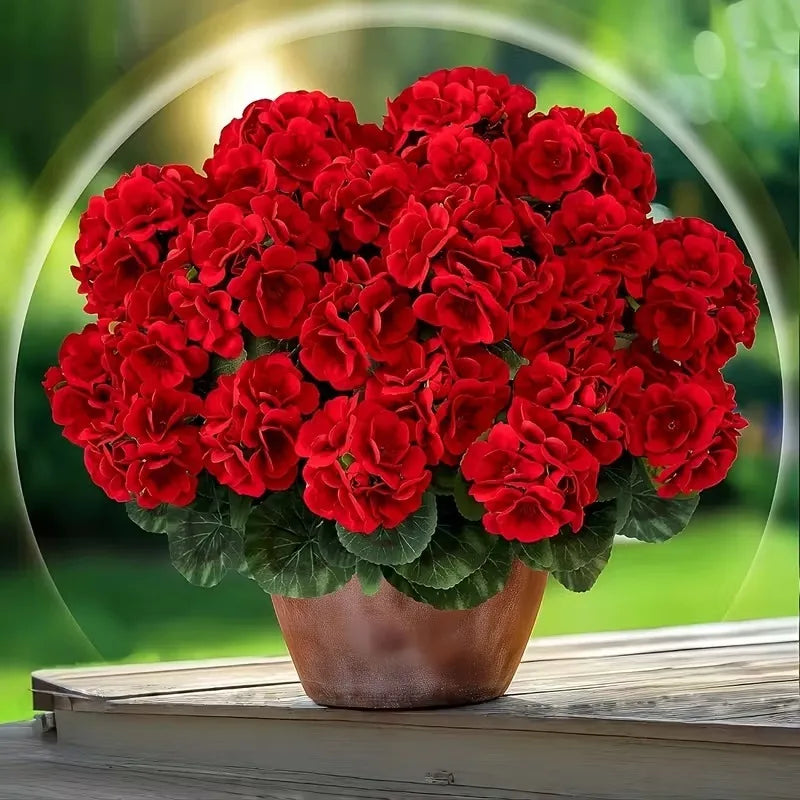 Lifelike Silk Begonia Geranium Artificial Flower Arrangement