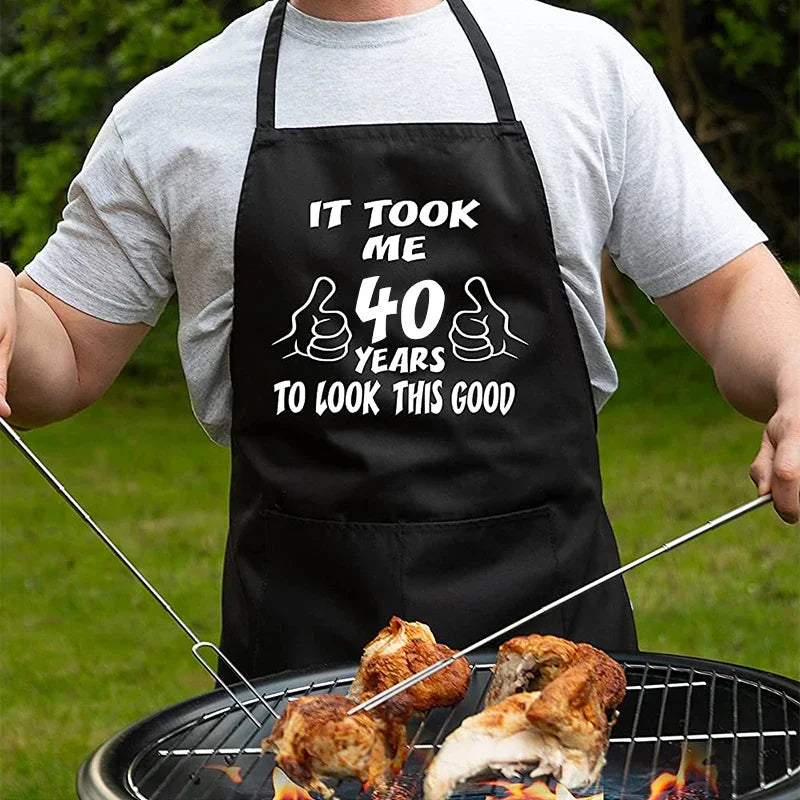 Funny 40th Birthday BBQ Apron – "40 Years to Look This Good" Novelty BBQ Apron Peaceful Pleasures Health and Wellness