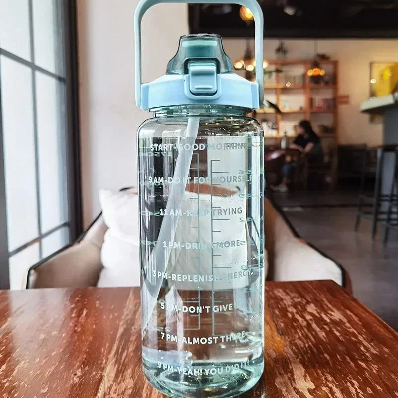 2L Water Bottle with Straw & Time Marker | Sports Hydration Jug