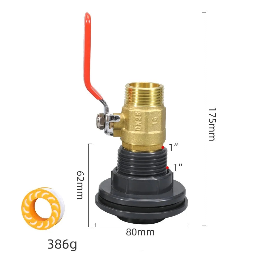 Rain Barrel Overflow Kit – Brass Ball Valve Hose Adapter 1/2–1"