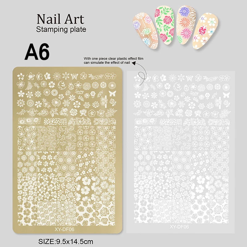 Large Gold Nail Stamping Plates Butterfly Flower Bamboo Forest Pattern Stainless Steel Stencil Nail Art Stamps Template Peaceful Pleasures Health and Wellness A6