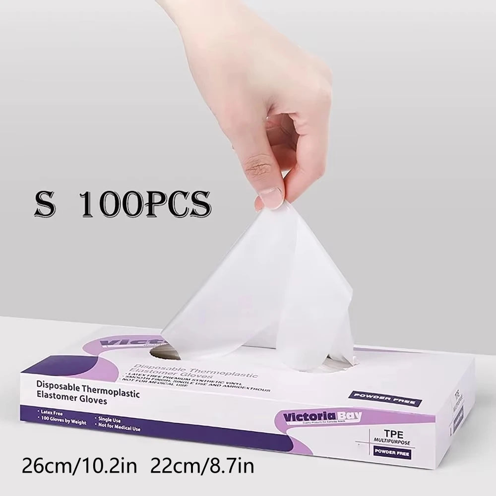 100-Pack Disposable TPE Gloves | Food Grade S/M/L/XL