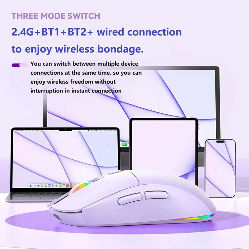 Tri-mode RGB Gaming Mouse Dual BT/2.4G/USB Wired Mouse Rechargeable Mouse 6 Button 4800DPI Bluetooth 5.3 Mouse for Laptop Tablet Peaceful Pleasures Health and Wellness
