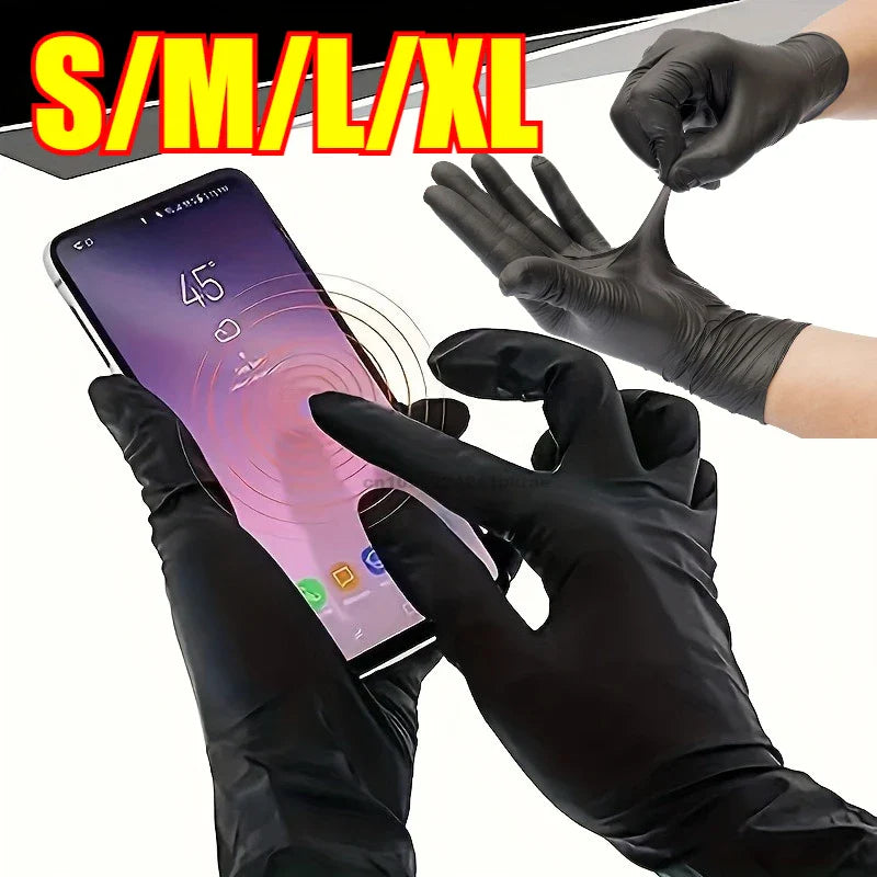Black Disposable Nitrile Gloves 100 Pack – Powder Free S–XL
