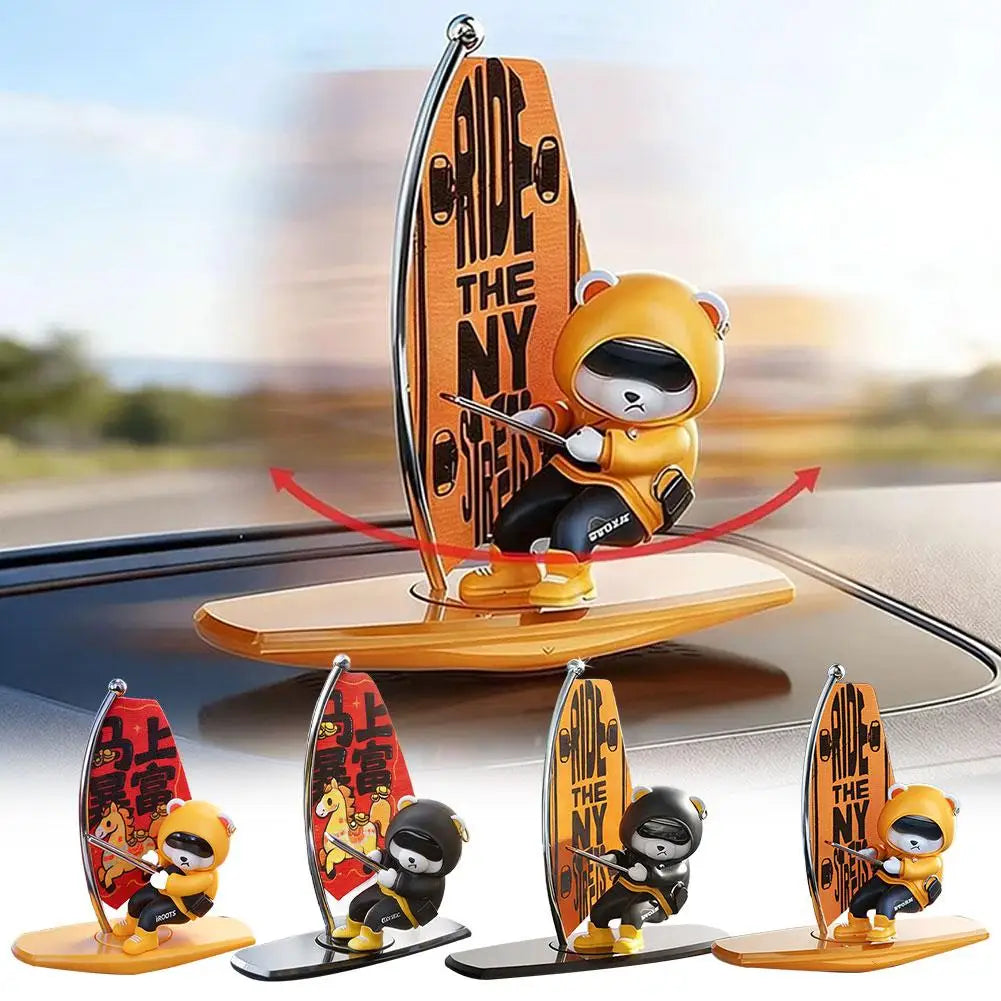Creative Car Ornaments, Surfing Bears, Swinging And Rotating Cartoon Car Ornaments, Interior Decorative Items For Cars Peaceful Pleasures Health and Wellness