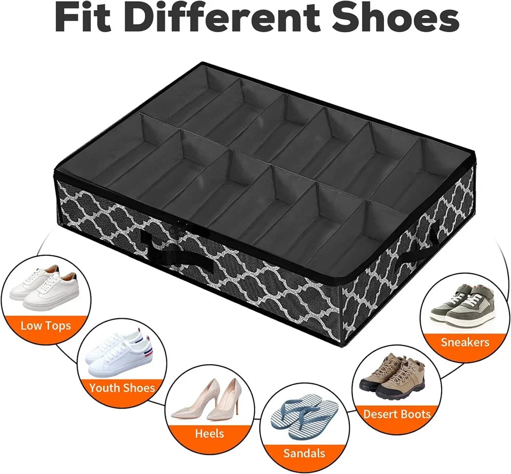 Under Bed Shoe Organizer – Fits 12 Pairs, Foldable Storage