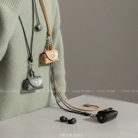Retro Leather Mini Necklace Pouch | Earphone & Coin Storage Bag Leather Mini Pouch Oasis Select