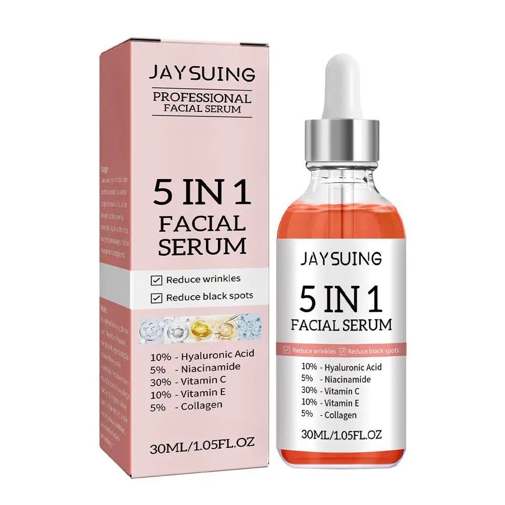 Jaysuing 5-in-1 Vitamin C & Hyaluronic Acid Face Serum – 30ml Moisturizing, Pore-Minimizing & Anti-Wrinkle Serum Peaceful Pleasures Health and Wellness 30ml
