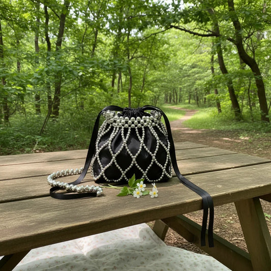 Pearl Woven Crossbody Bag For Women With Lace Design And Dual Handle Functionality Peaceful Pleasures Health and Wellness