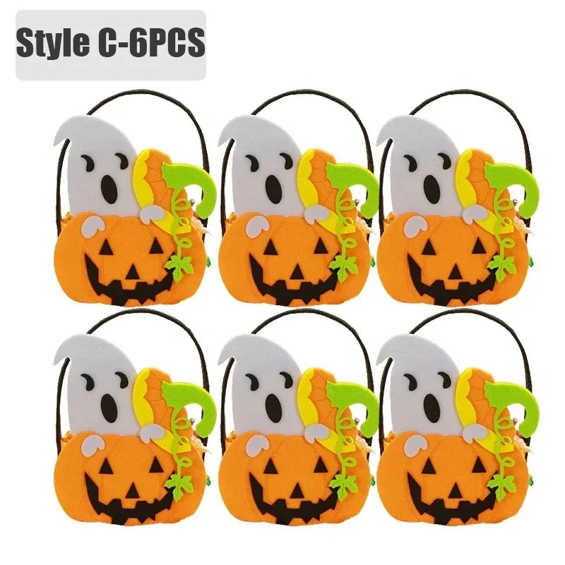 Halloween Felt Pumpkin Trick or Treat Bags with Handle | 1-6 Pack