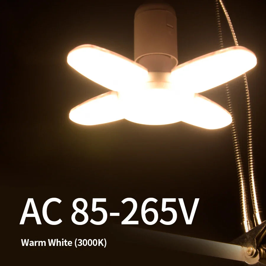 E27 Foldable Fan LED Bulb 28W 360° – Garage & Home Light