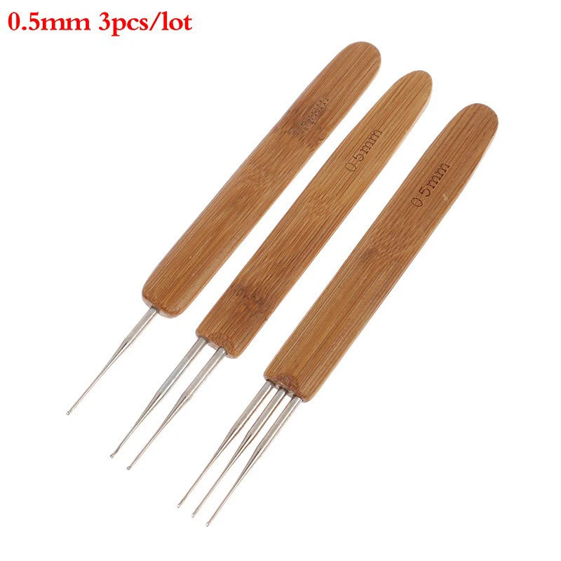 3Pcs 0.5/0.75MM Wooden Hair Crochet Needle Dreadlocks Braids Hair Crochet Hook Single/Double/Three Head Hair Crocheting Needles Peaceful Pleasures Health and Wellness set 05mm