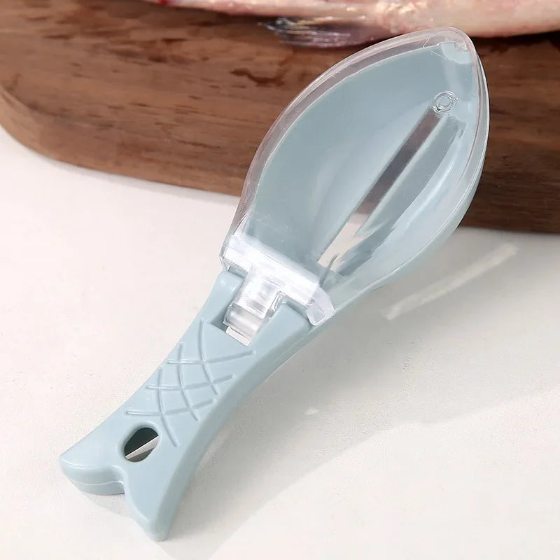 Fish Scales Graters Scraper Fish Cleaning Tool Scraping Scales Device with Cover Home Kitchen Cooking Fish Tool Kitchen Tools Peaceful Pleasures Health and Wellness Blue