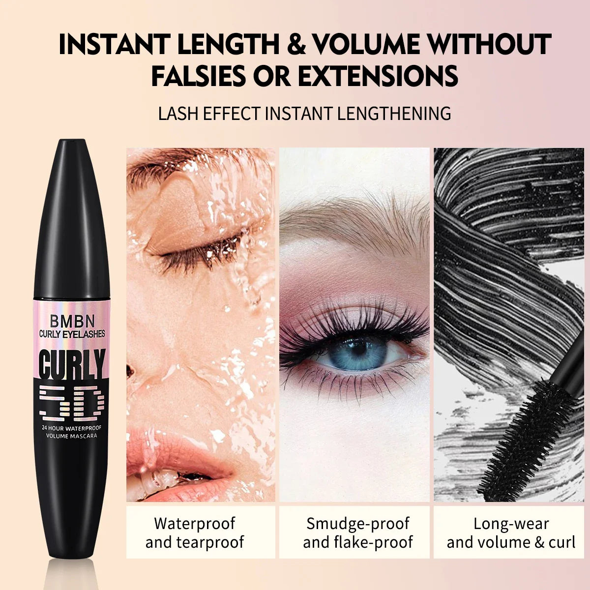 Waterproof Volumizing Black Mascara – Curl, Volume & All Day