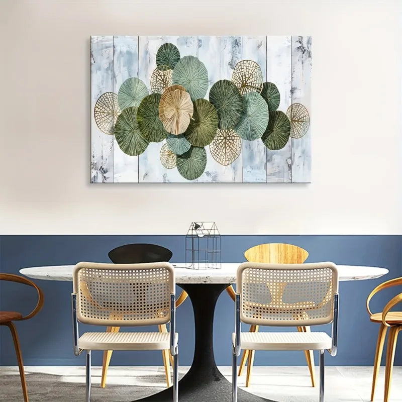 Green Golden Vintage Abstract Canvas Wall Art | Unframed Poster Canvas Wall Art Peaceful Pleasures Health and Wellness
