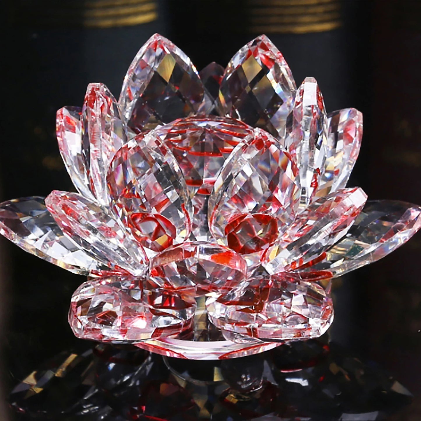 Crystal Lotus Flower Figurines Flower Crafts Glass Car Figurines for Tabletop Centerpiece Home Office Peaceful Pleasures Health and Wellness 30 Red