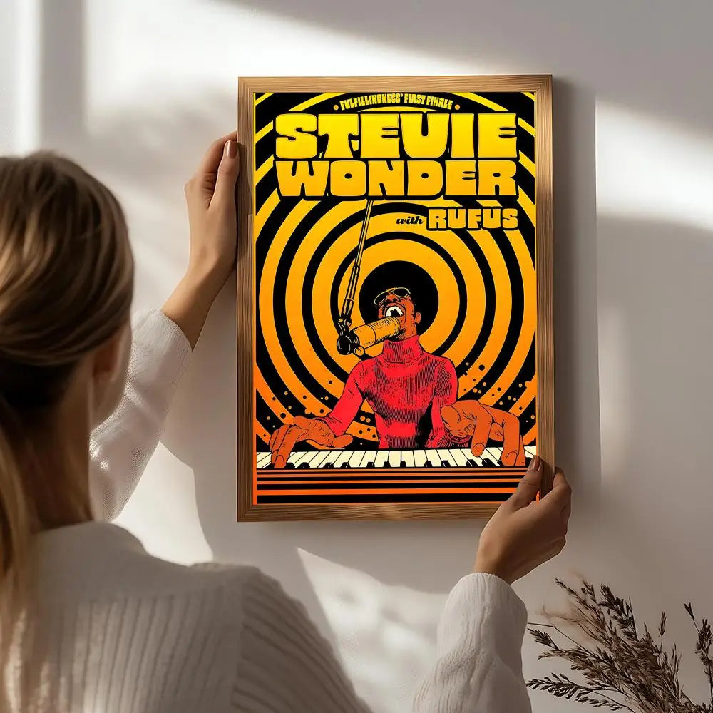 Singer S-Stevie Wonder Poster HD Self Adhesive Waterproof Wall Art Ideal for Home Office Dorm Bedroom Great Gift Peaceful Pleasures Health and Wellness White7 15X20cmNoframe