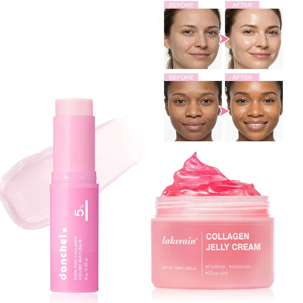 2pcs PDRN Pink Collagen Stick&Collagen Face Cream Multi Volume Balm Anti Aging Firming Anti Wrinkle Moisturizing Skincare Set Peaceful Pleasures Health and Wellness 2pcs 1set