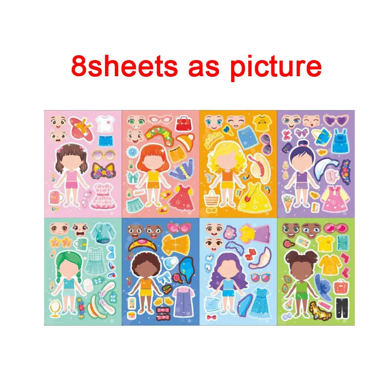 Funny Cartoon Boys Girls Dress Up Puzzle Stickers Kids DIY Make Face